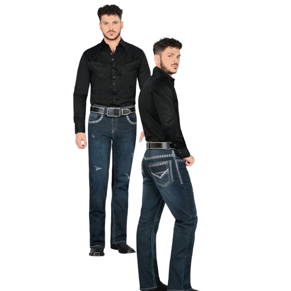 Men's Modern Boot Denim Jeans Embroidered Pockets LAM - 1872 - Lamasini