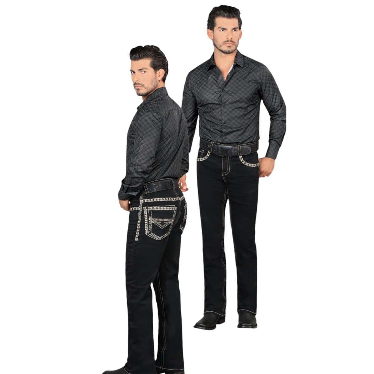 Men's Modern Boot Denim Jeans Embroidered Pockets LAM - 1872 - Lamasini