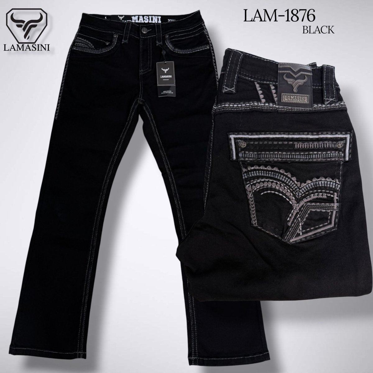 Men's Modern Boot Denim Jeans Embroidered Pockets LAM-1876 - Lamasini