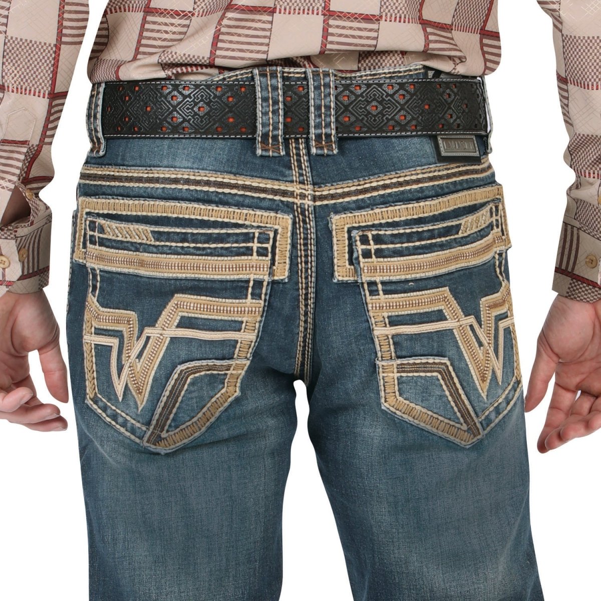 Men's Modern Boot Denim Jeans Embroidered Pockets LAM - 26501 - Lamasini