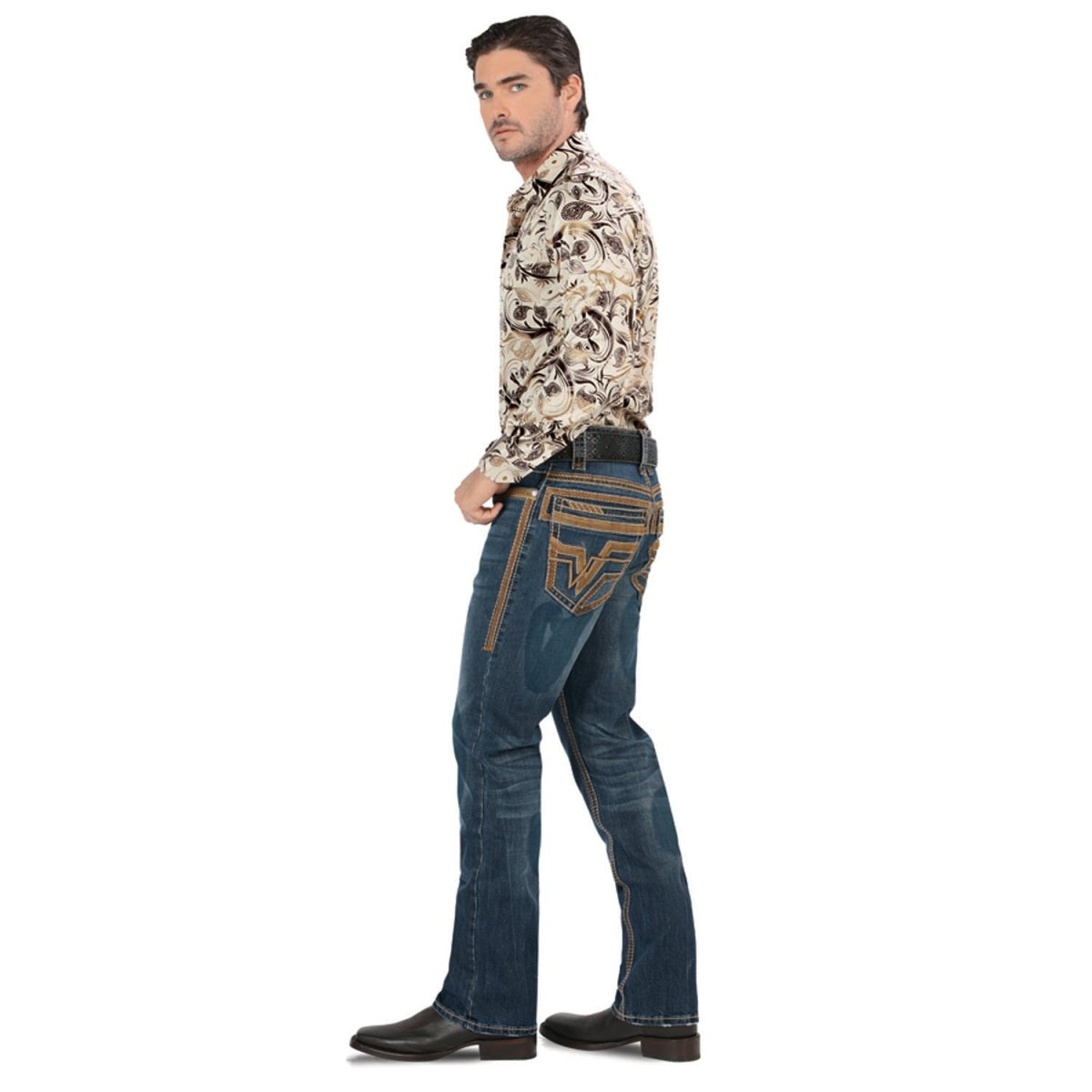Men's Modern Boot Denim Jeans Embroidered Pockets LAM - 26501 - Lamasini