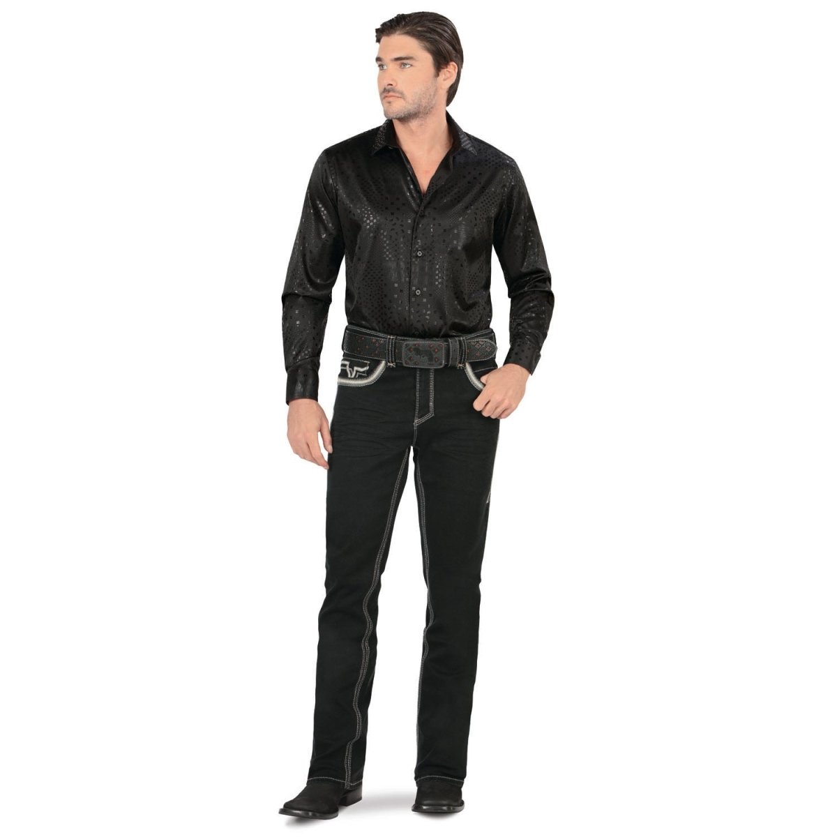 Men's Modern Boot Denim Jeans Embroidered Pockets LAM - 26501 - Lamasini