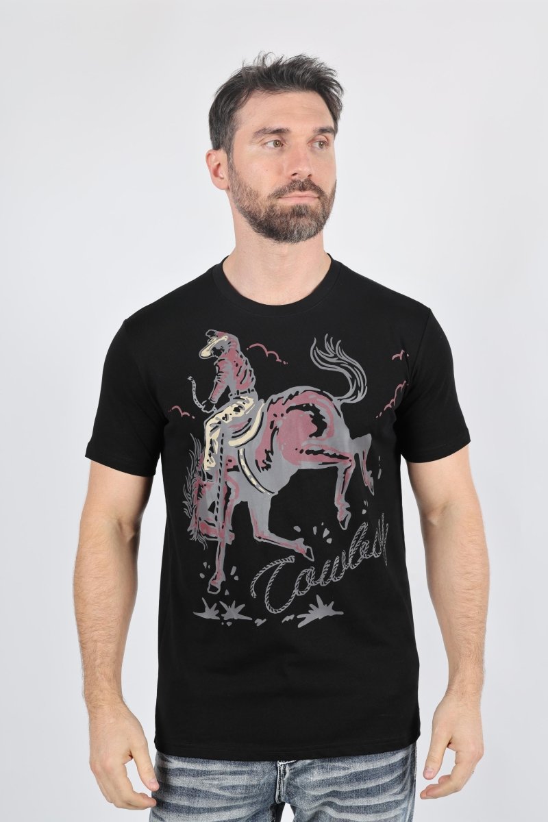 Mens Modern Fit Cotton Stretch Horse - Rider Print T-Shirt - Platini Fashion