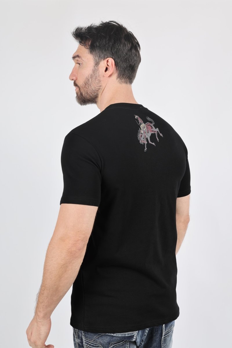 Mens Modern Fit Cotton Stretch Horse - Rider Print T-Shirt - Platini Fashion
