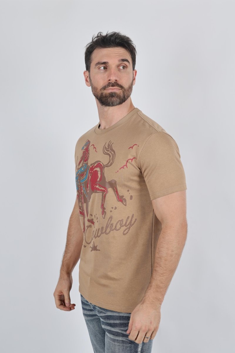 Mens Modern Fit Cotton Stretch Horse - Rider Print T-Shirt - Platini Fashion