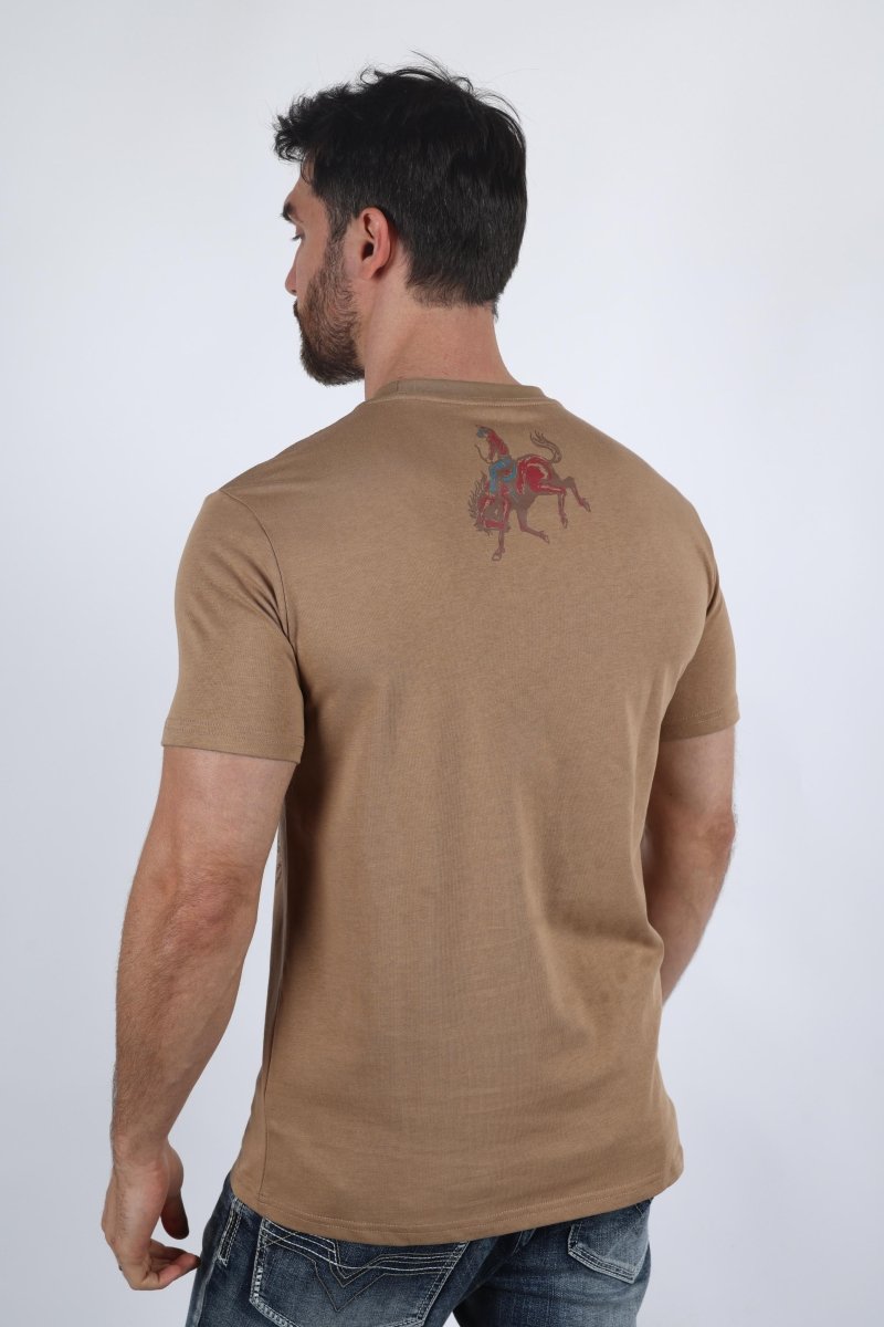 Mens Modern Fit Cotton Stretch Horse - Rider Print T-Shirt - Platini Fashion
