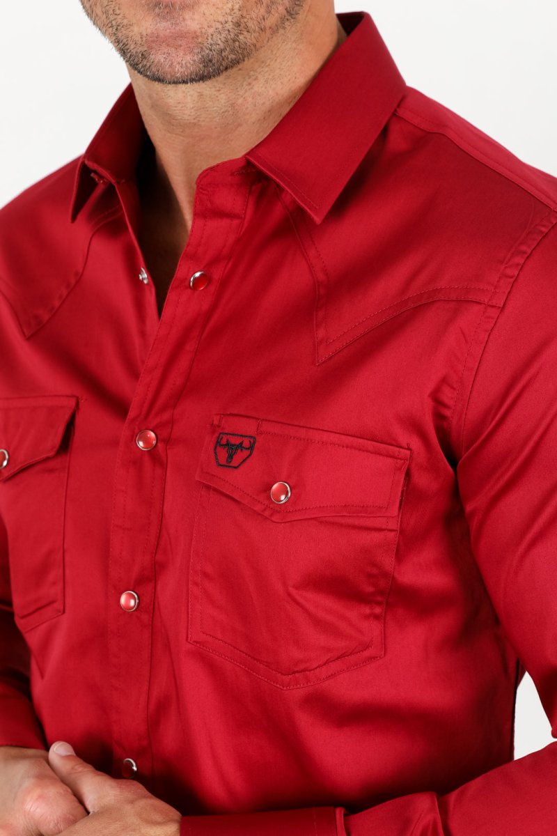 Men's Modern Fit Solid Red Dress Shirt - Platini Fashion
