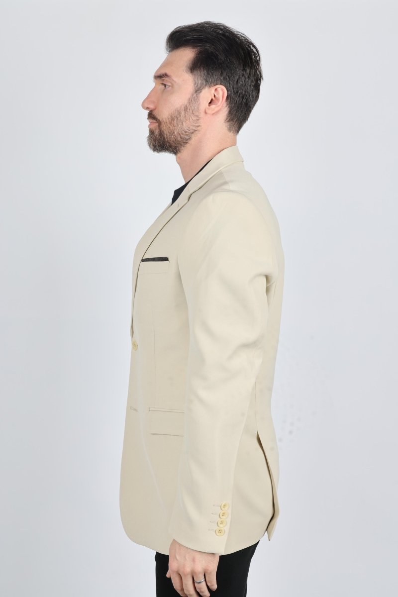 Mens Modern Fit Stretch Date Night Beige Blazer - Platini Fashion