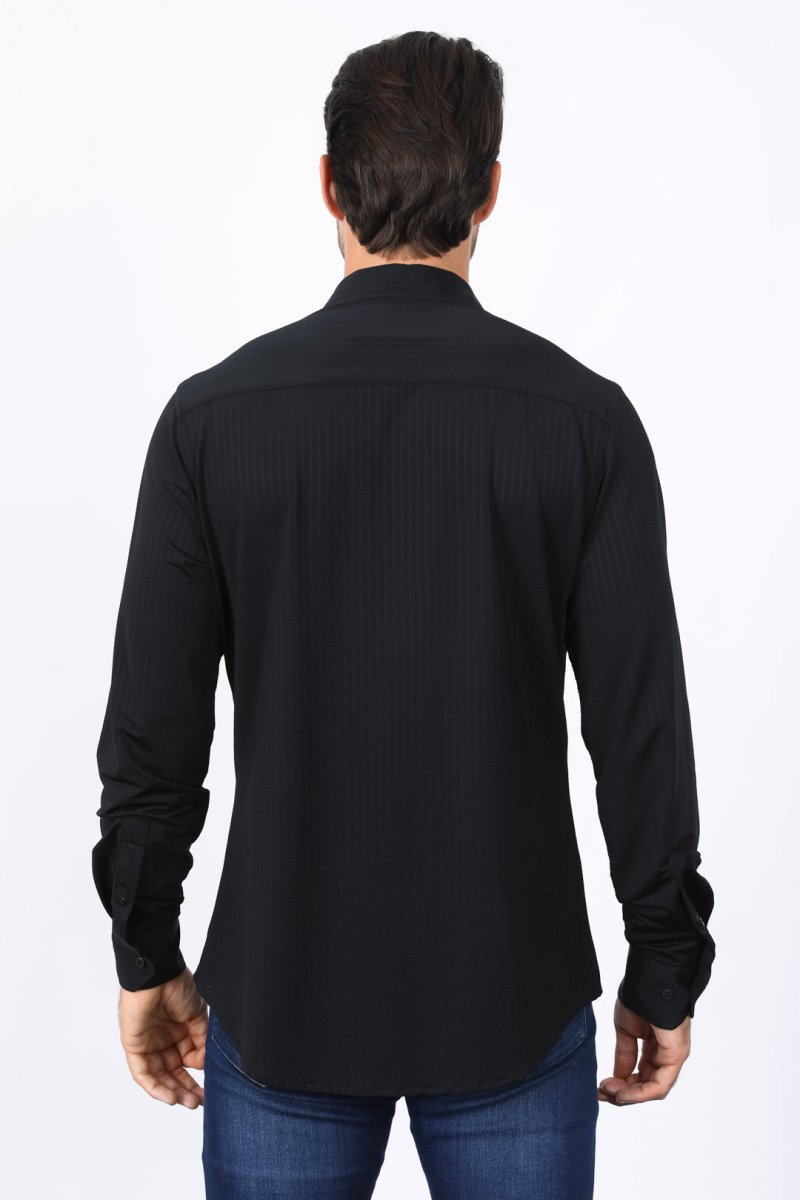 Men’s Modern Fit Stretch Dress Shirt - Black - Platini Fashion