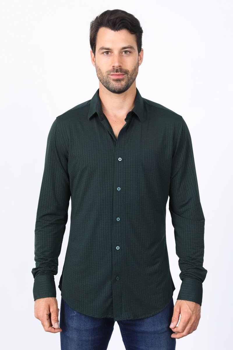 Men’s Modern Fit Stretch Dress Shirt - Green - Platini Fashion