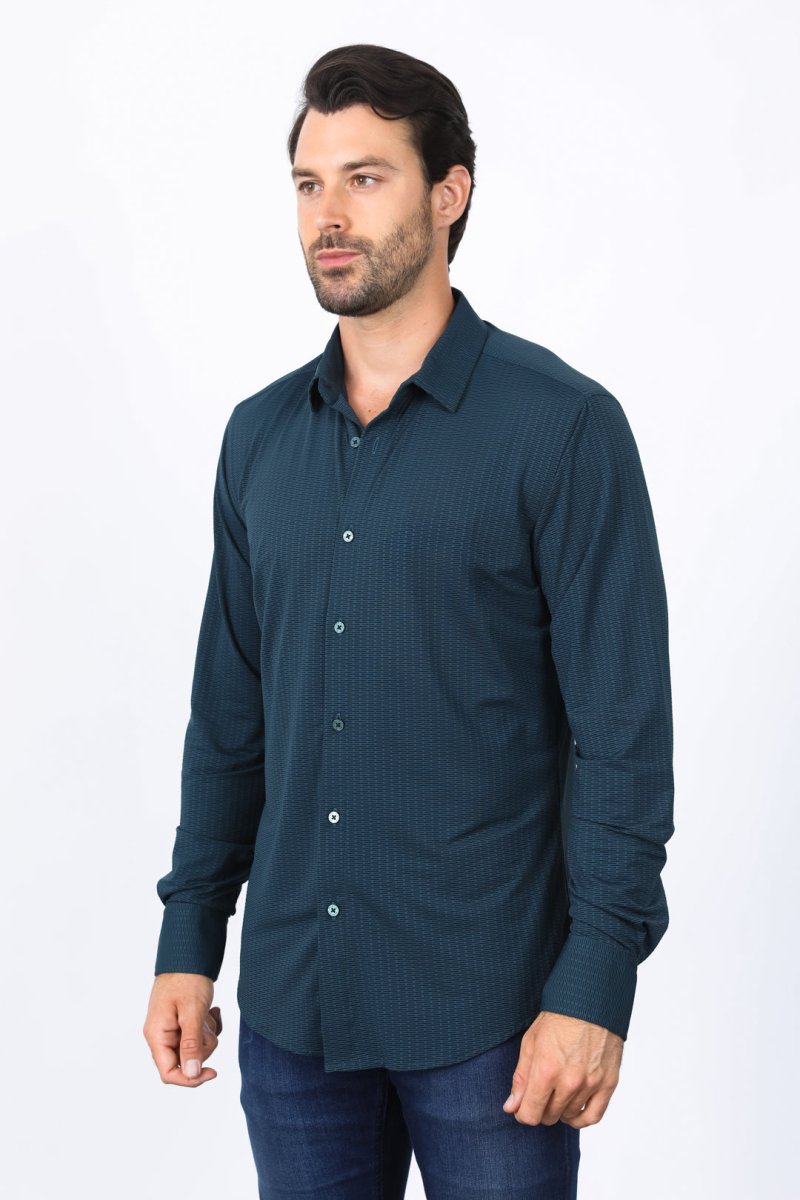 Men’s Modern Fit Stretch Dress Shirt - Teal - Platini Fashion
