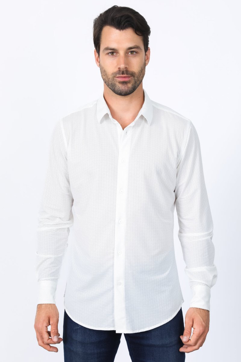 Men’s Modern Fit Stretch Dress Shirt - White - Platini Fashion