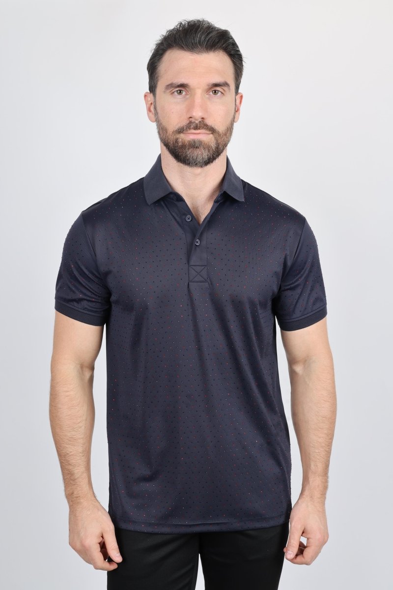 Mens Modern Fit Stretch Full Body Crystals Polo - Platini Fashion