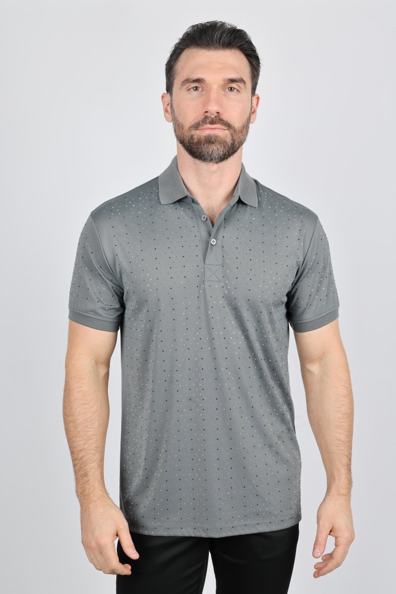 Mens Modern Fit Stretch Full Body Crystals Polo - Platini Fashion