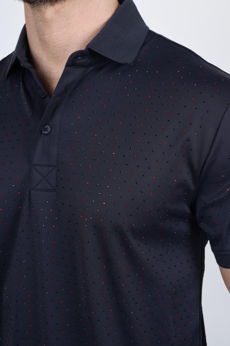Mens Modern Fit Stretch Full Body Crystals Polo - Platini Fashion