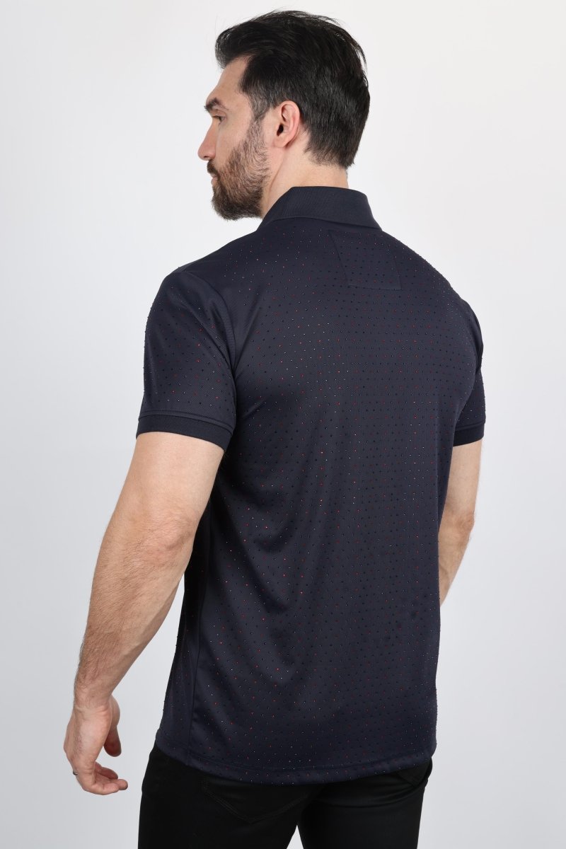Mens Modern Fit Stretch Full Body Crystals Polo - Platini Fashion