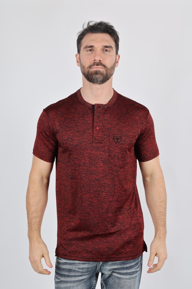 Mens Modern Fit Stretch Henley T-Shirt with Logo - Platini Fashion