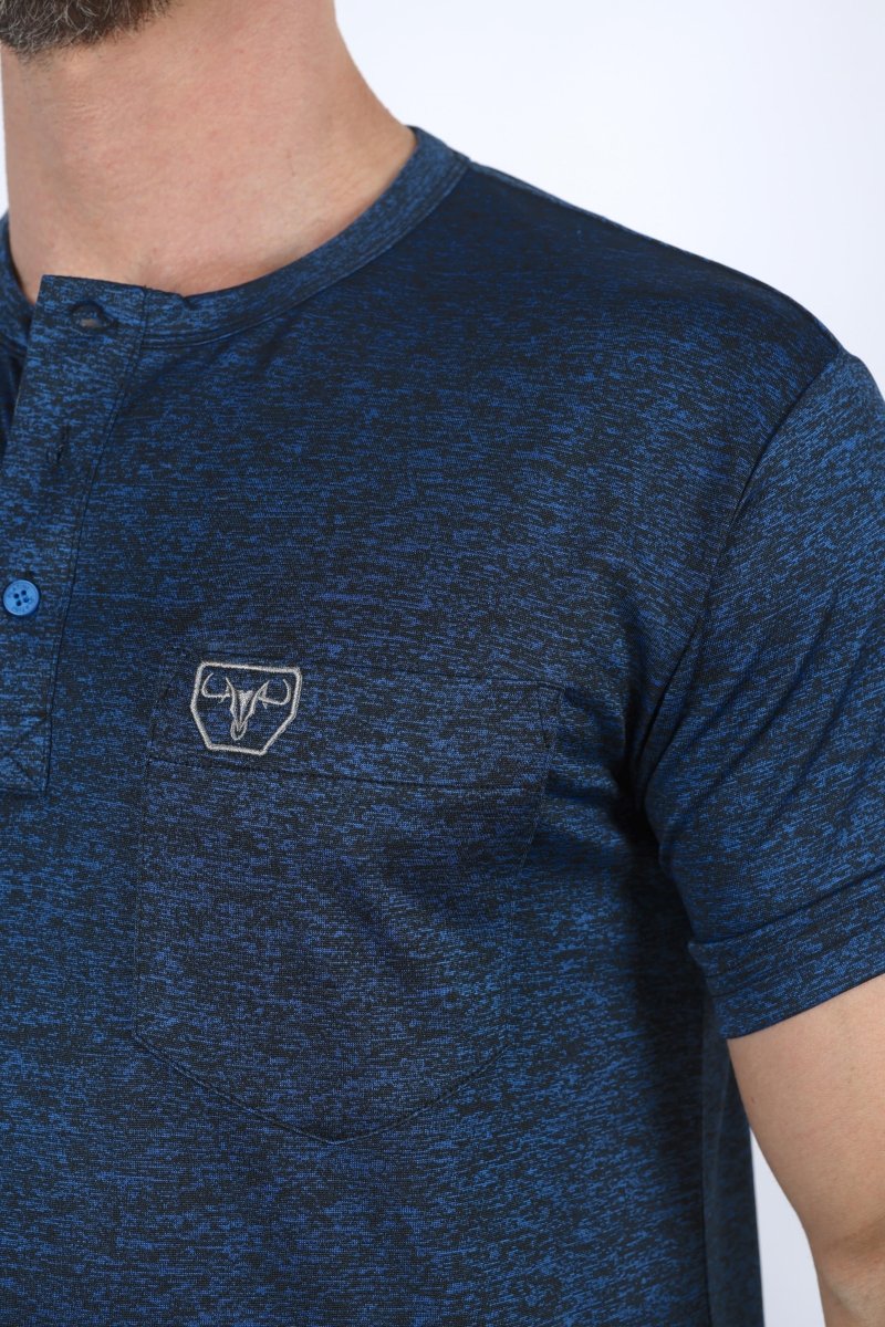 Mens Modern Fit Stretch Henley T-Shirt with Logo - Platini Fashion
