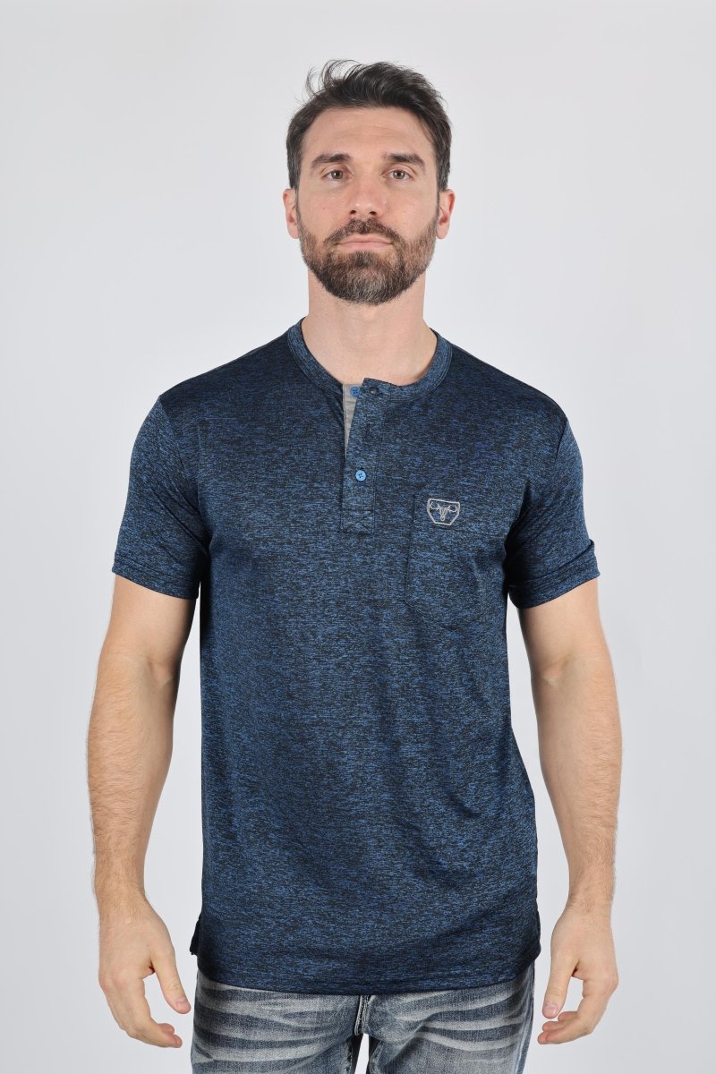 Mens Modern Fit Stretch Henley T-Shirt with Logo - Platini Fashion