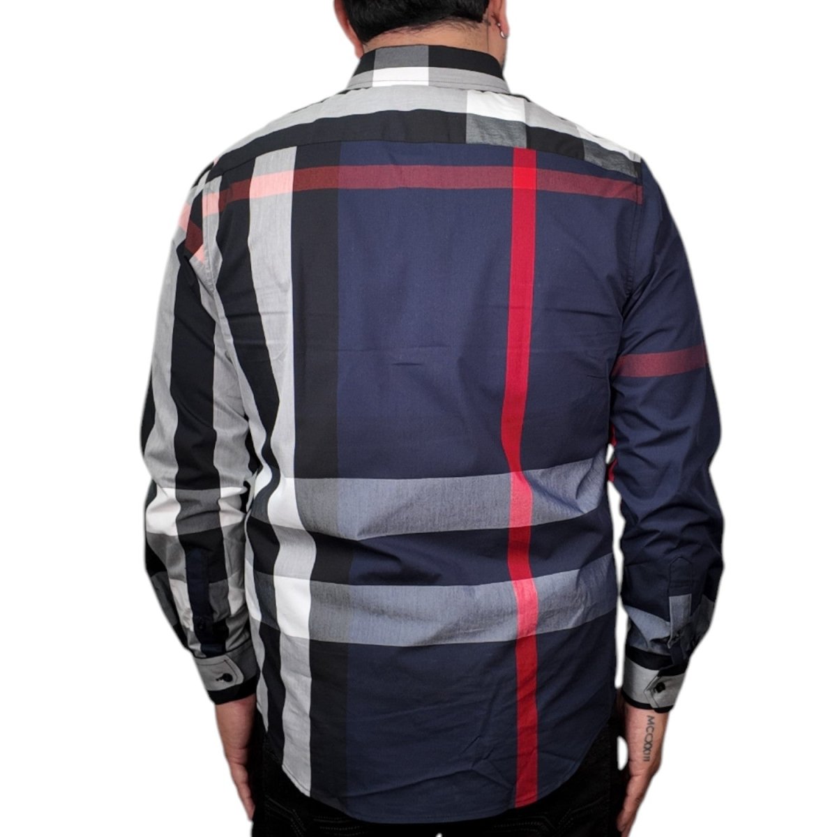 Men's Navy Button Down Shirt with Stripes - Contti