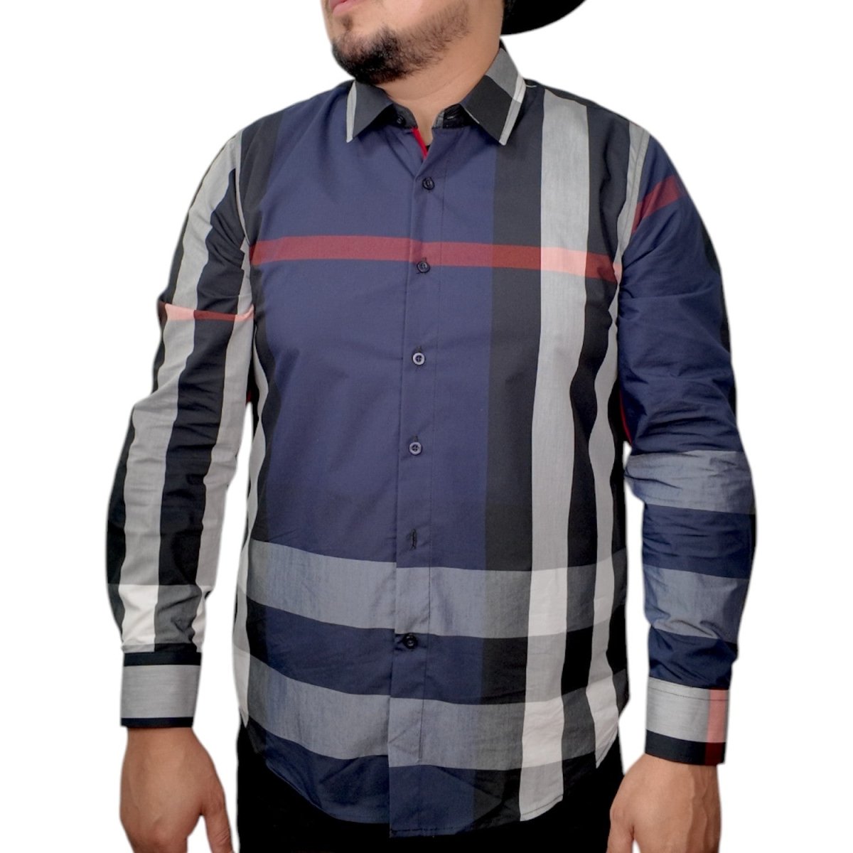 Men's Navy Button Down Shirt with Stripes - Contti