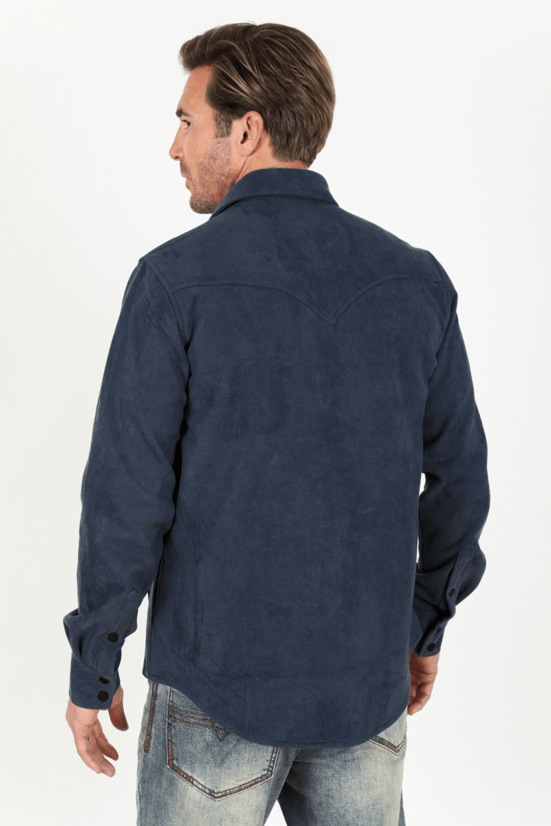 Men's Navy Faux Suede Overshirt - Platini Fashion