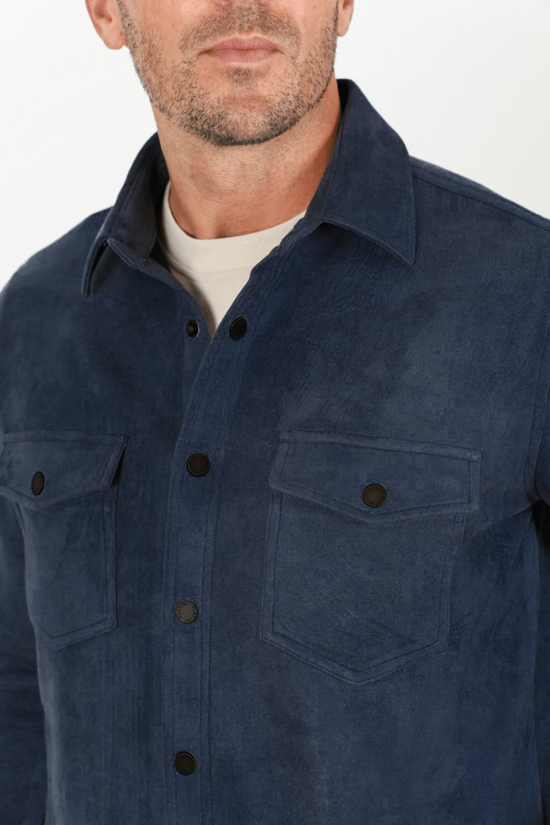 Men's Navy Faux Suede Overshirt - Platini Fashion