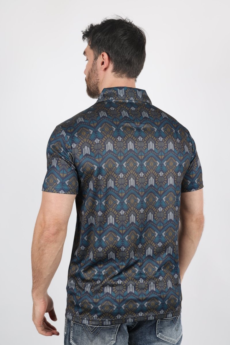 Mens Performance Fabric Modern Fit Stretch Aztec Print Polo - Platini Fashion