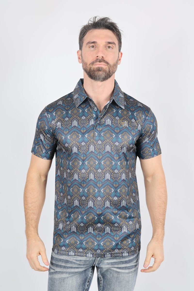 Mens Performance Fabric Modern Fit Stretch Aztec Print Polo - Platini Fashion