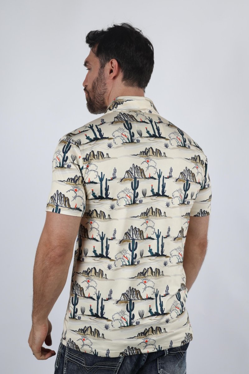 Mens Performance Fabric Modern Fit Stretch Cactus Print Polo - Platini Fashion