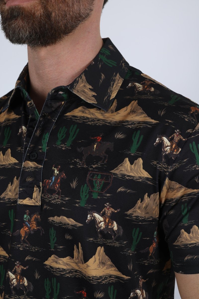 Mens Performance Fabric Modern Fit Stretch Cactus Print Polo - Platini Fashion