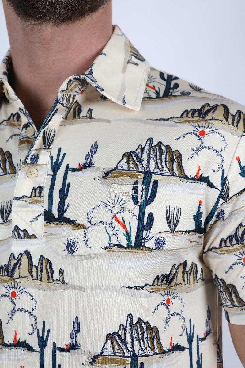 Mens Performance Fabric Modern Fit Stretch Cactus Print Polo - Platini Fashion