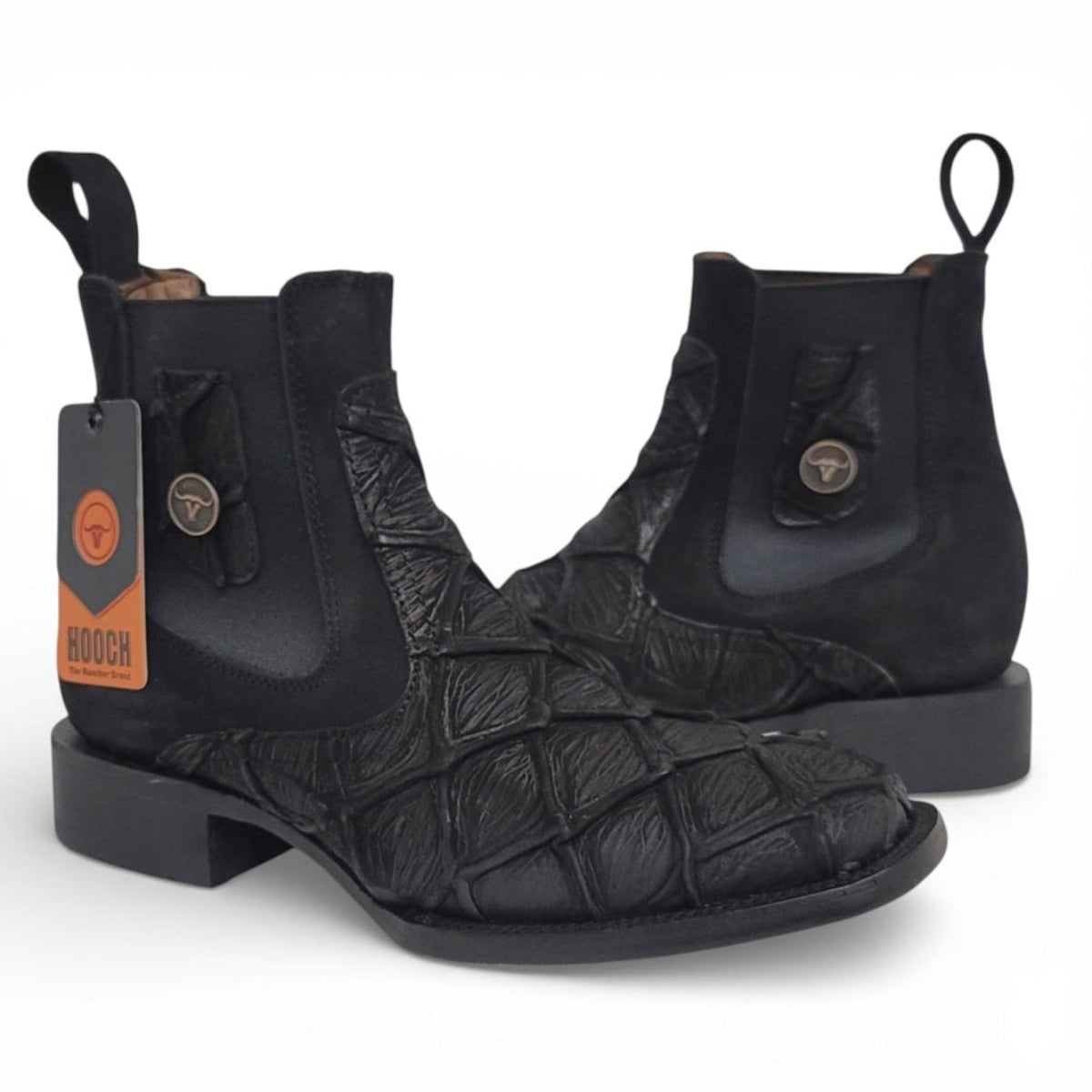 Mens Pirarucu Print Western Botin Black – Genuine Leather Square Toe H42RM7205 - Hooch Boots
