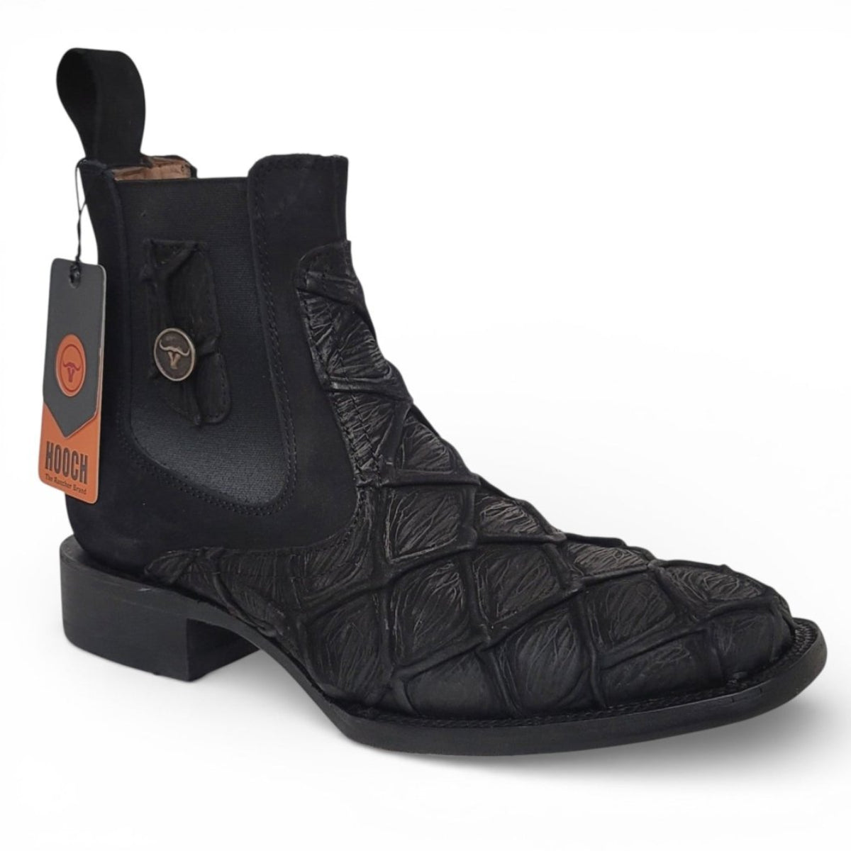 Mens Pirarucu Print Western Botin Black – Genuine Leather Square Toe H42RM7205 - Hooch Boots