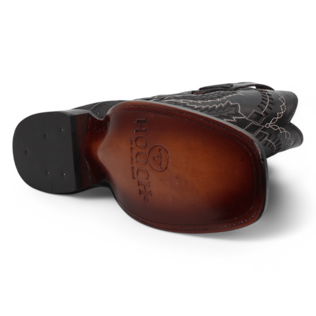 Men's Python Print Leather Square Toe Boots - Black - Hooch Boots