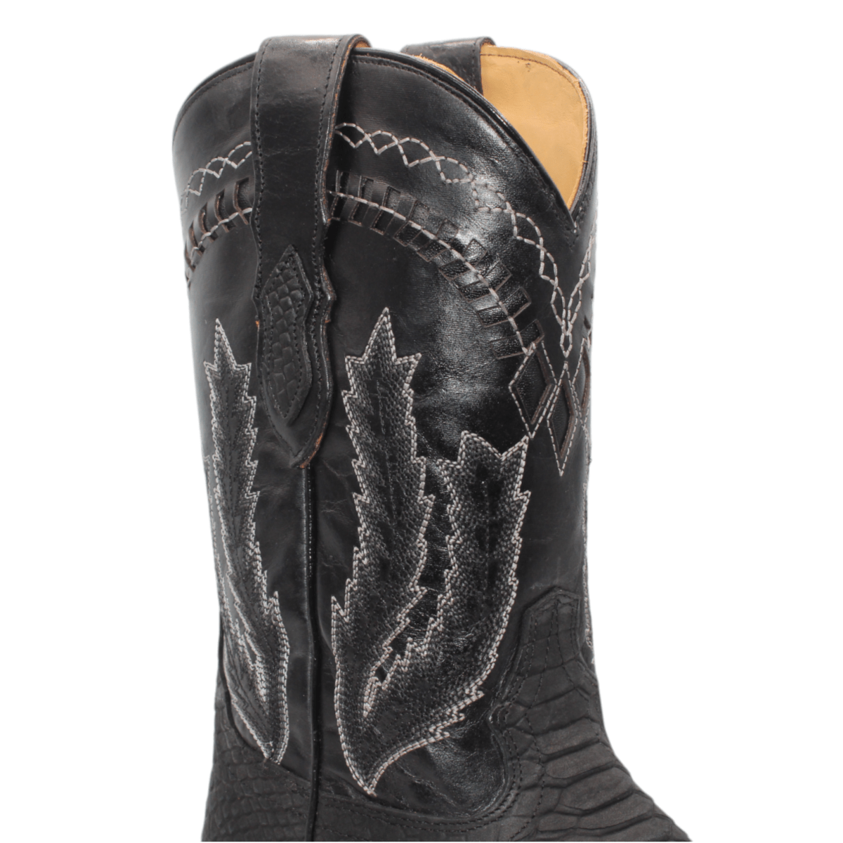 Men's Python Print Leather Square Toe Boots - Black - Hooch Boots