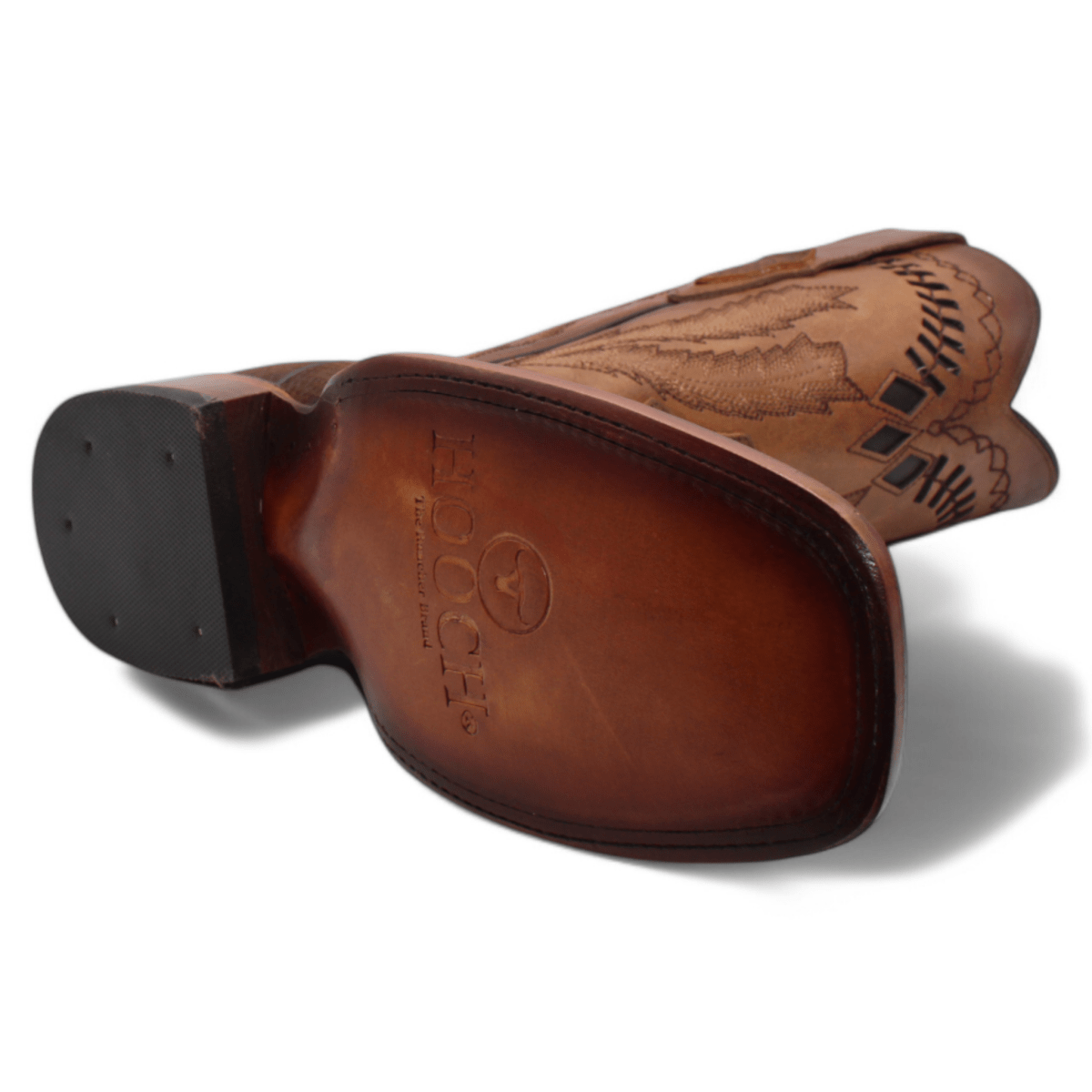 Men's Python Print Leather Square Toe Boots - Honey - Hooch Boots