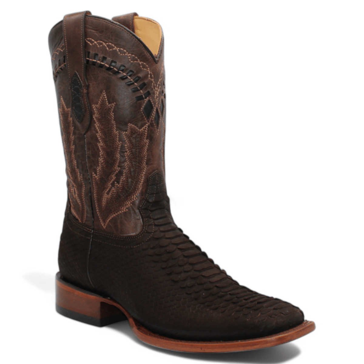Men's Python Print Square Toe Boots - Chocolate - Hooch Boots