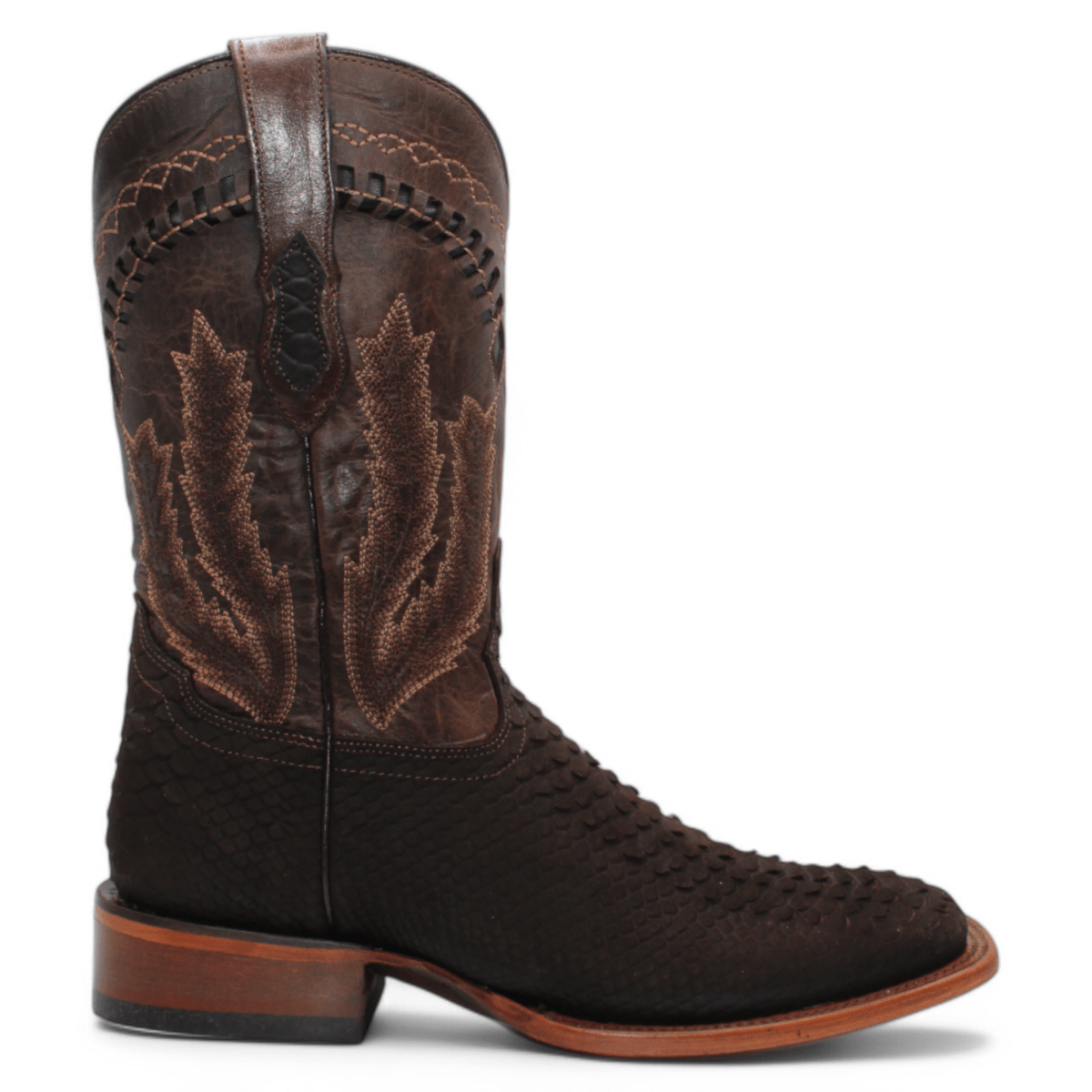 Men's Python Print Square Toe Boots - Chocolate - Hooch Boots