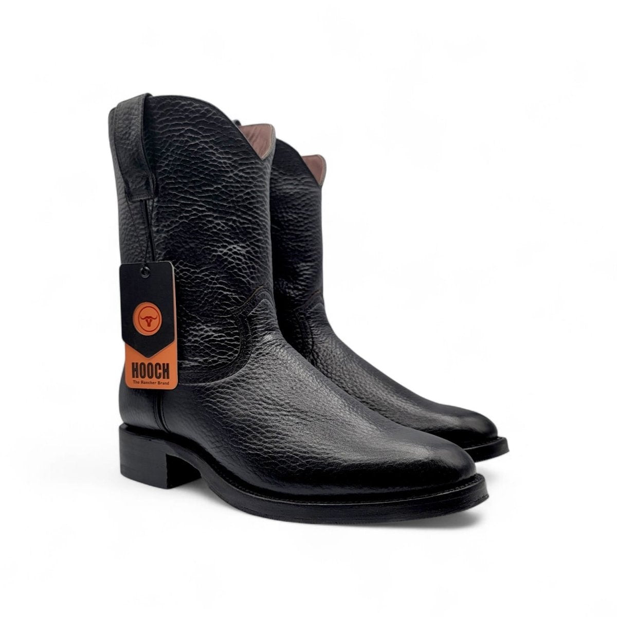Mens Roper Boot Black – Soft Genuine Leather Round Toe Western Boot H52PR0572 - Hooch