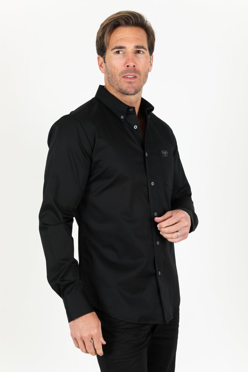 Men’s Single Pocket Logo Modern Fit Stretch Dress Shirt - Platini Fashion