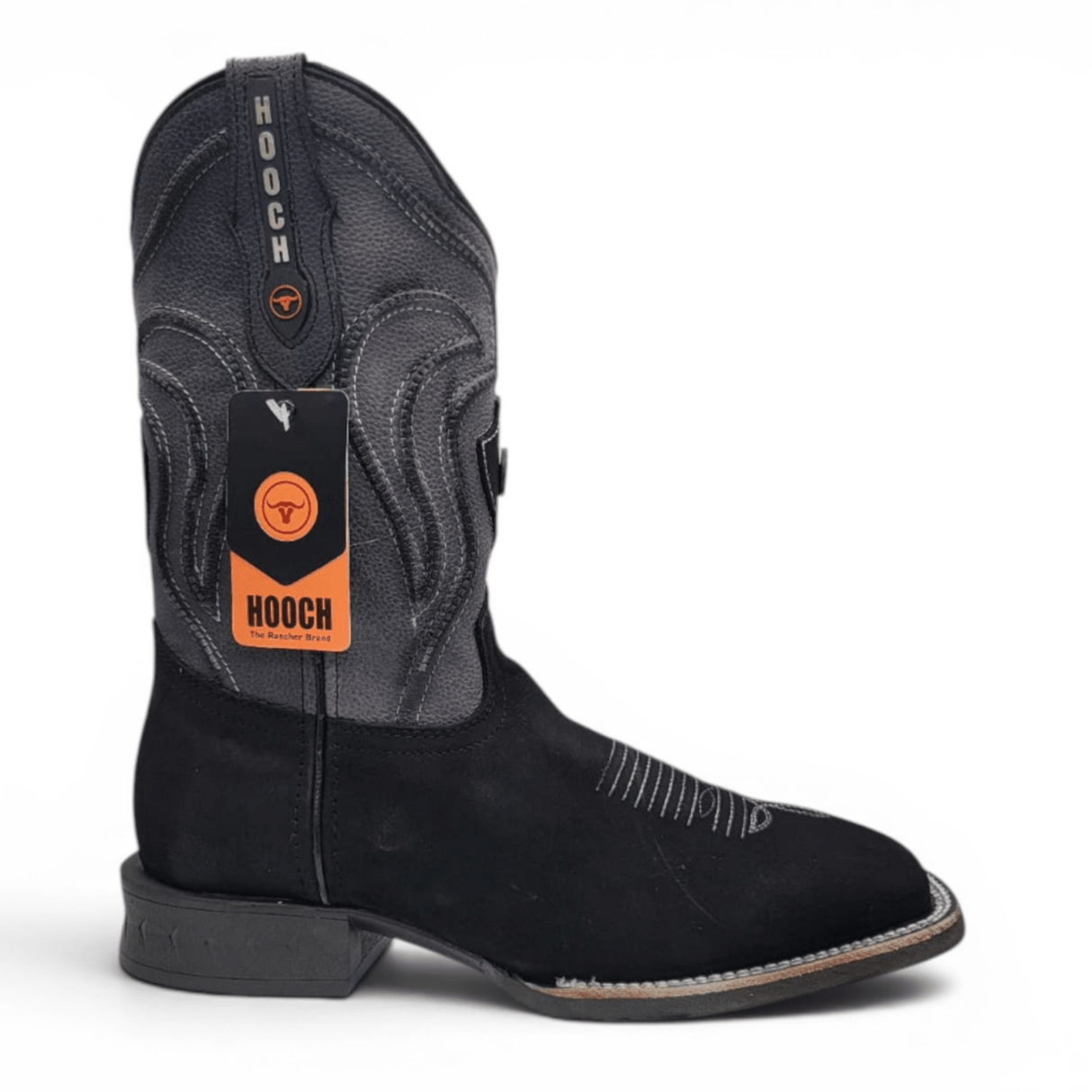 Mens Square Toe Boot Black Nobuck Leather – Rubber Sole Western Boot - Hooch Boots