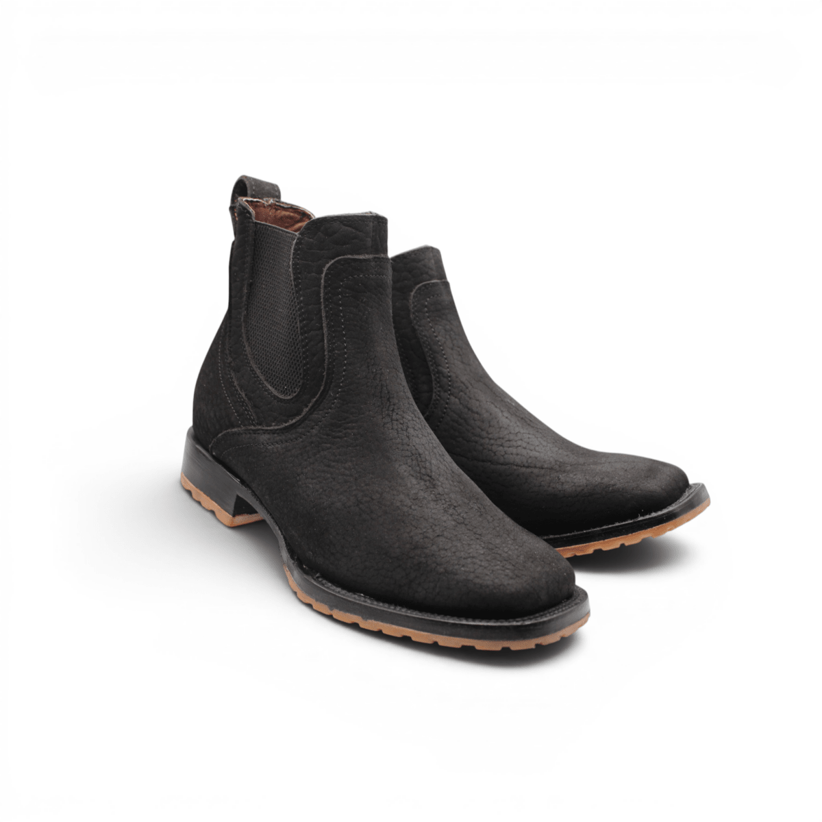 Mens Square Toe Botin Black – Bull Shoulder Leather Rubber Sole Western Boot H42PU0572 - Hooch Boots