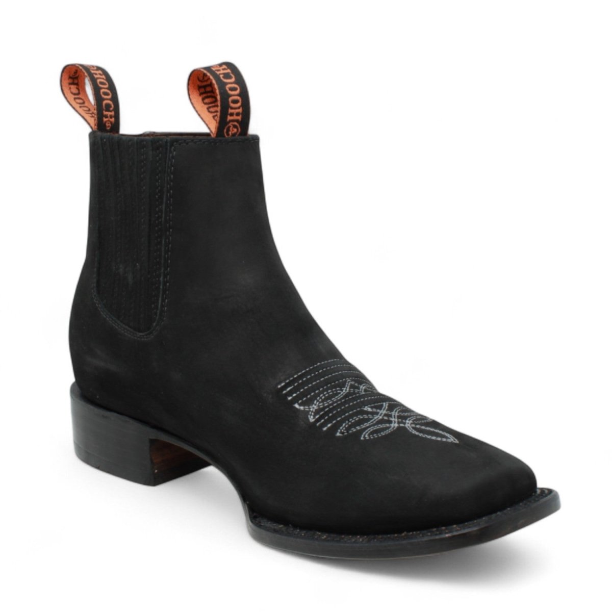 Men's Suede Leather Square Toe Ankle Boots - Black - Hooch