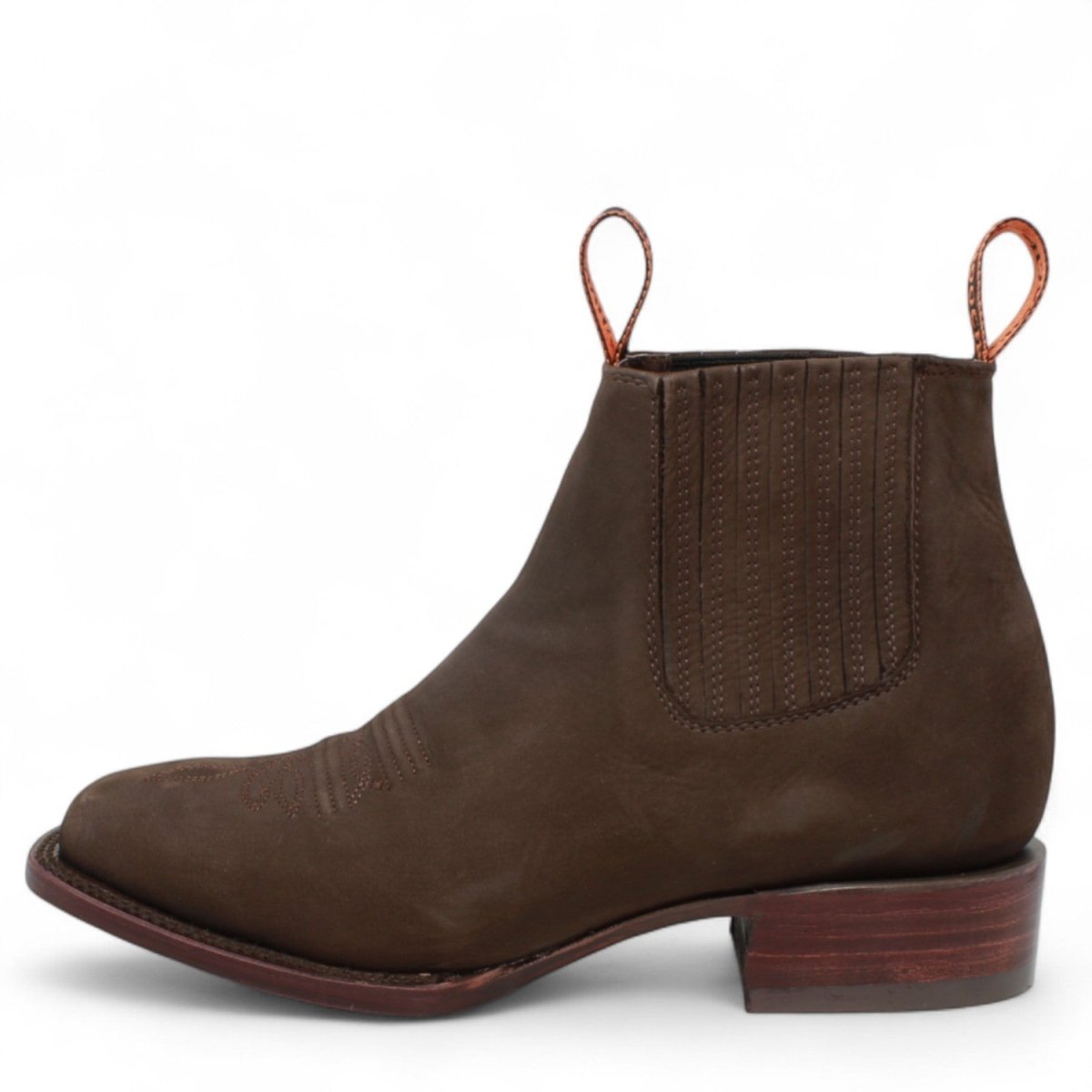 Men's Suede Leather Square Toe Ankle Boots - Chocolate - Hooch