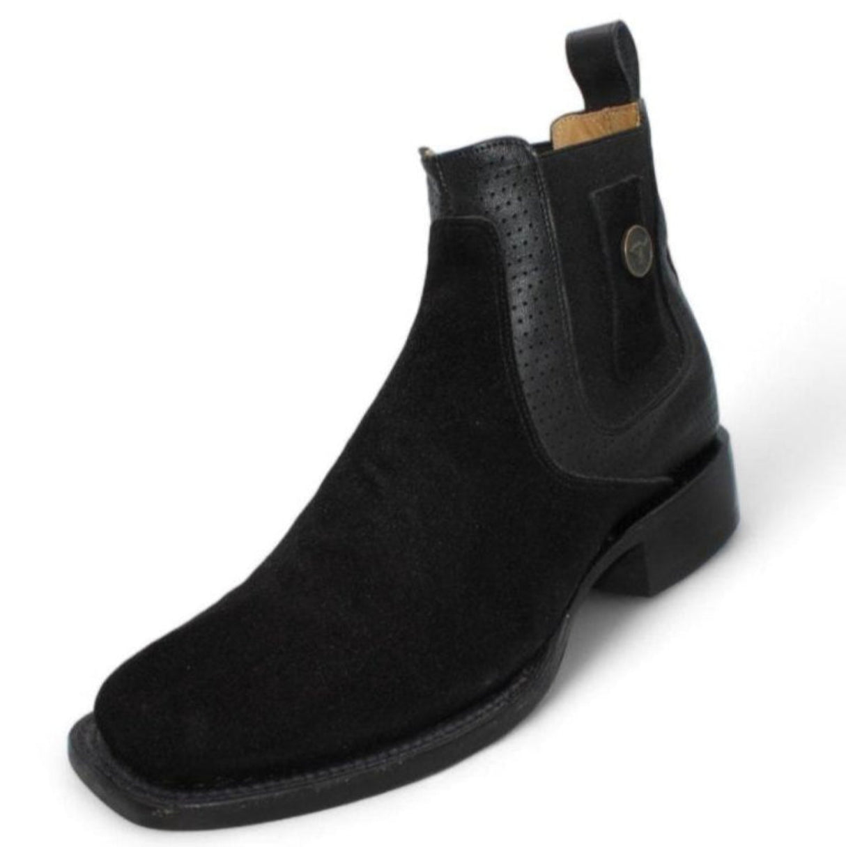 Men's Suede Square Toe Ankle Boots - Black - Hooch Boots