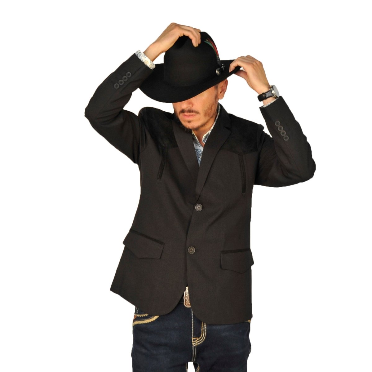 Mens Western Blazer with Suade Shoulder - Lamasini