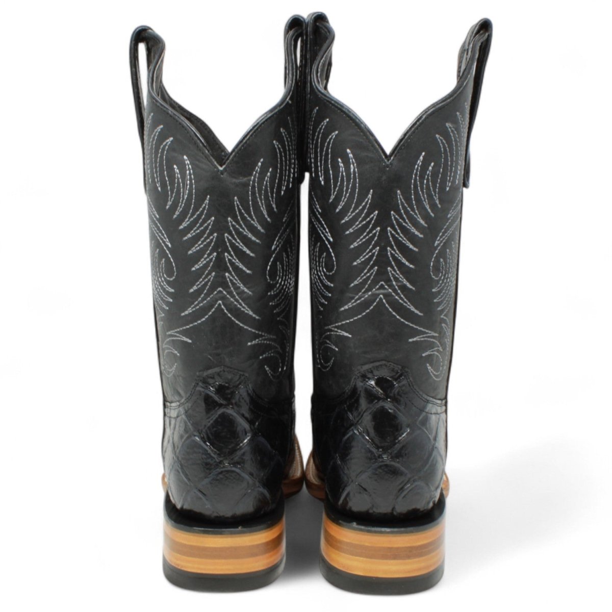 Men's White Diamonds Monster Fish Print Square Toe Boots - Black - White Diamonds Boots
