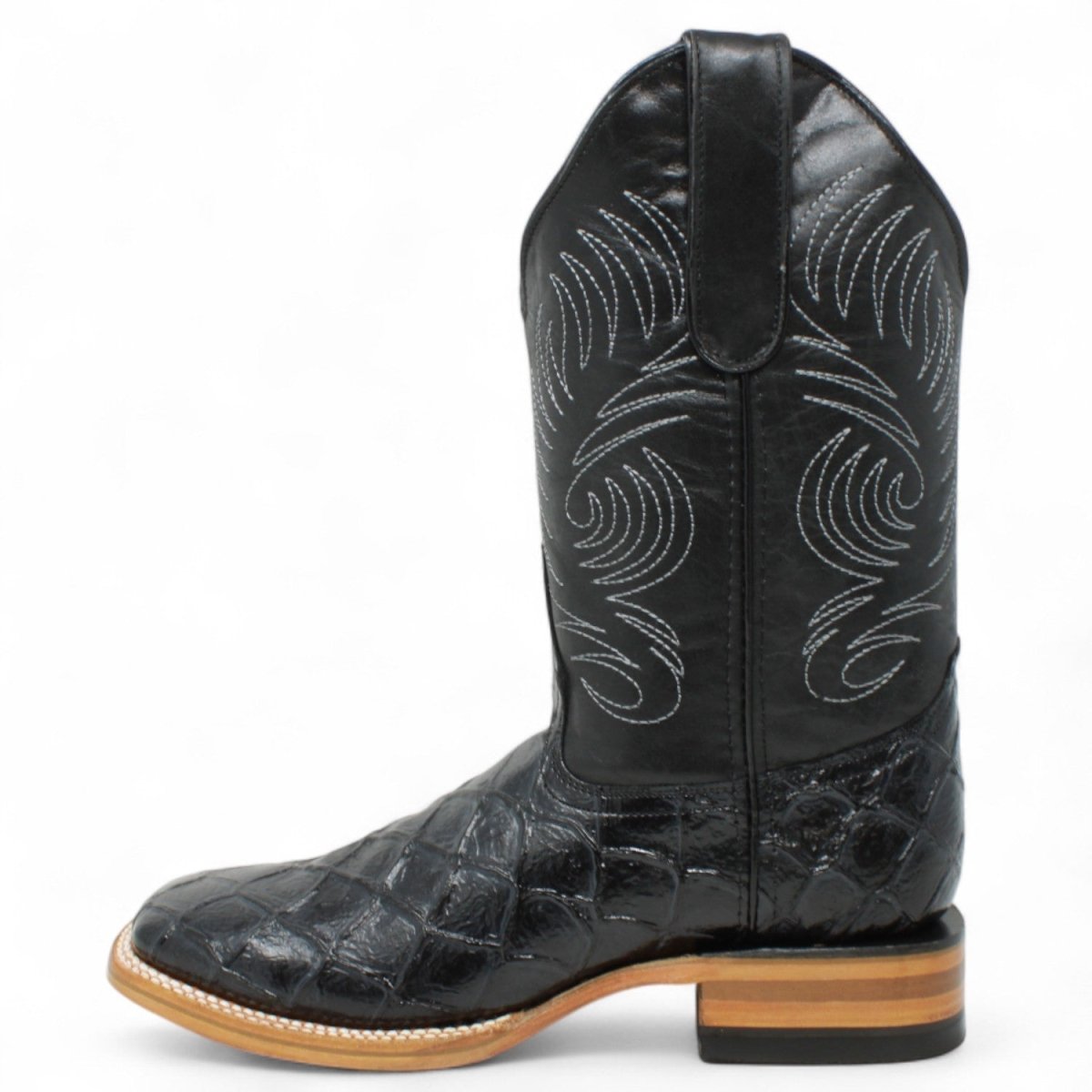 Men's White Diamonds Monster Fish Print Square Toe Boots - Black - White Diamonds Boots