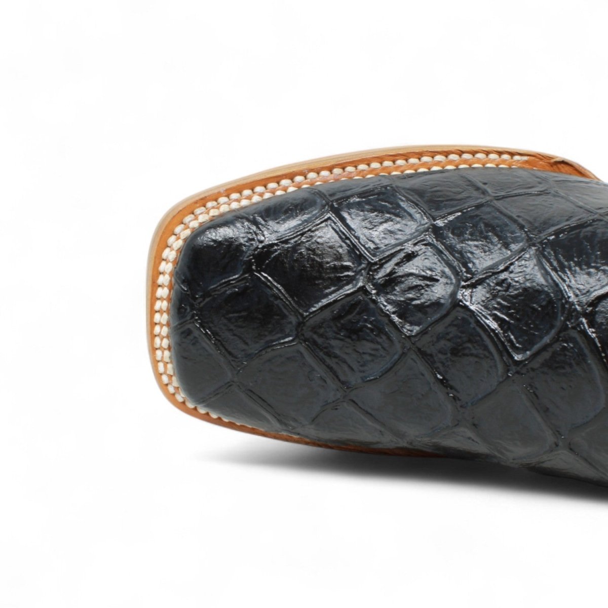 Men's White Diamonds Monster Fish Print Square Toe Boots - Black - White Diamonds Boots